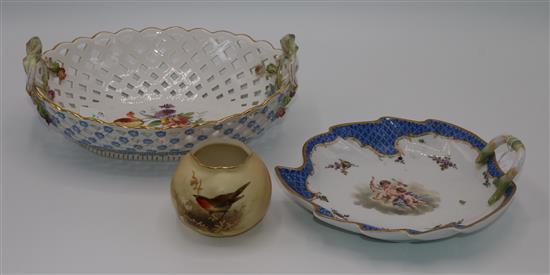 Two Meissen dishes and a Royal Worcester vase